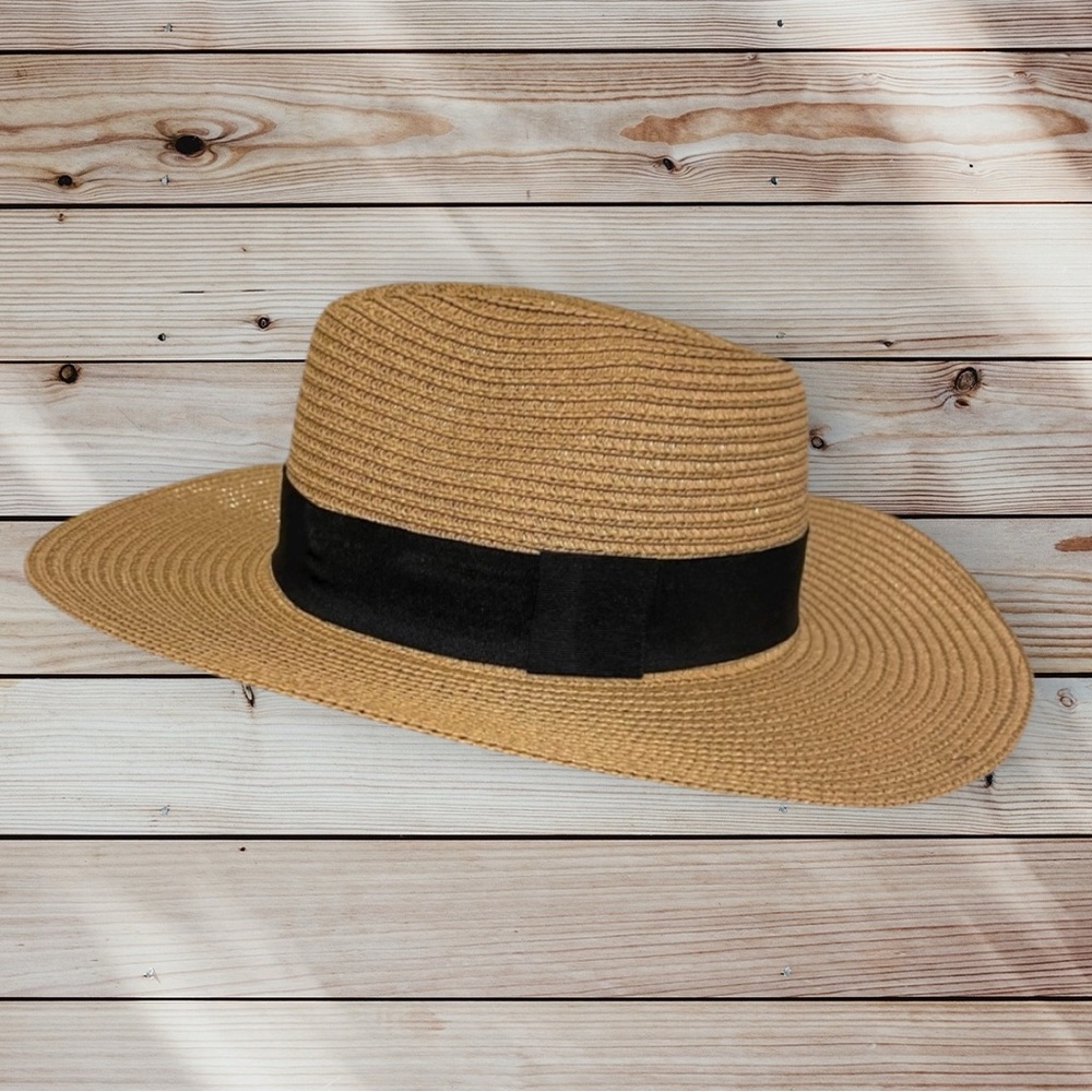 Tan Straw Hat with Black Band